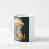 Buddies am Regentag: Katze und Hund Duo Kaffeetasse (Vorderseite Links)