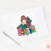 Buddies Study Furry Friends Sticker, ZKOA Quadratischer Aufkleber (Umschlag)