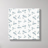 Budding Blue Branches auf Creme - nahtloses Muster Leinwanddruck (Vorderseite)