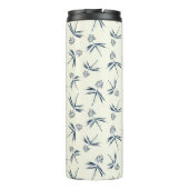 Budding Blue Branches auf Creme - nahtloses Muster Thermosbecher (Rückseite)