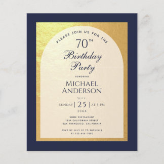Buddman 70. Geburtstag Navy Blue Gold Einladung