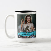 Buddy Christ, er ist glücklich! Er ist schwül! Zweifarbige Tasse (Links)