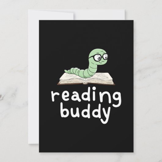 Buddy Niedlich Bookworm mit Buch lesen Einladung (Vorderseite)