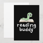 Buddy Niedlich Bookworm mit Buch lesen Einladung (Vorne/Hinten)