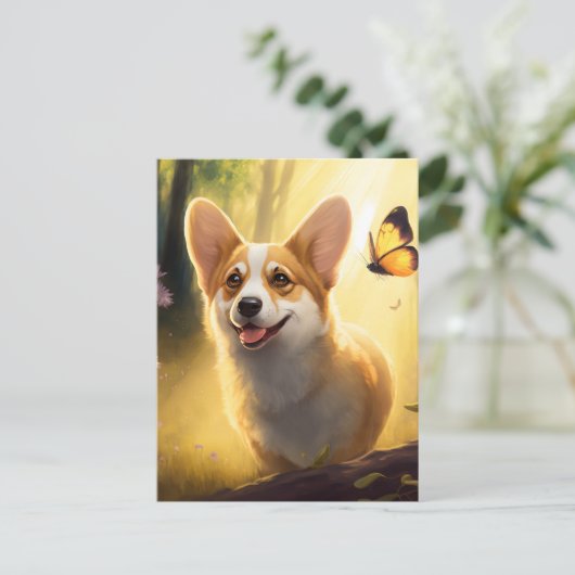 Buddy the Corgi - Whimsical Dog Postcard Postkarte (Stehend Vorderseite)