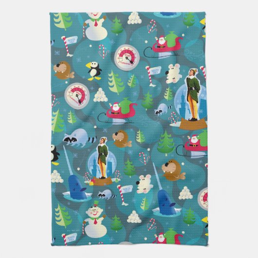 Buddy the Elf and Characters Aquamarin Pattern Geschirrtuch (Vertikal)