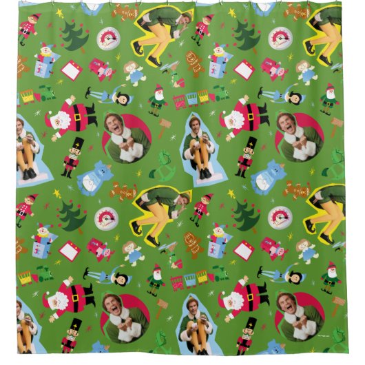 Buddy the Elf and Christmas Icons Pattern Duschvorhang (Vorderseite)
