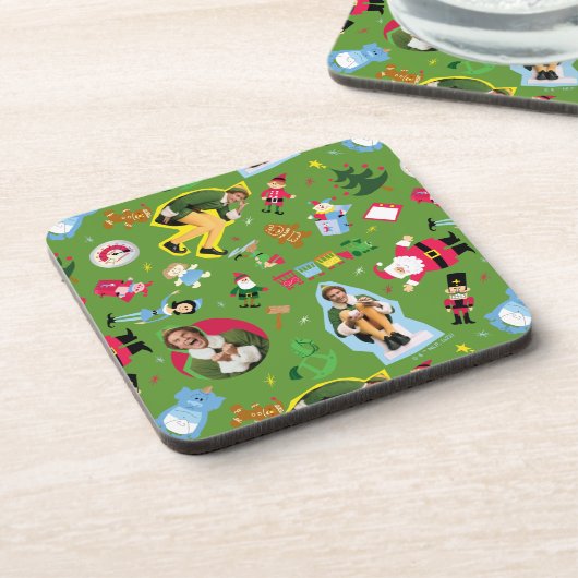 Buddy the Elf and Christmas Icons Pattern Getränkeuntersetzer (Linke Seite)