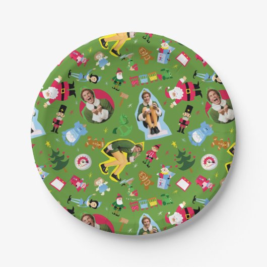 Buddy the Elf and Christmas Icons Pattern Pappteller (Vorderseite)