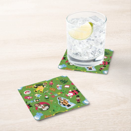 Buddy the Elf and Christmas Icons Pattern Rechteckiger Pappuntersetzer (Vor Ort)