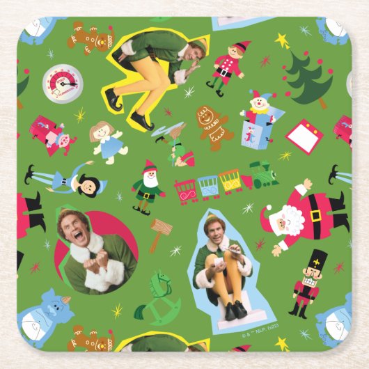Buddy the Elf and Christmas Icons Pattern Rechteckiger Pappuntersetzer (Vorderseite)