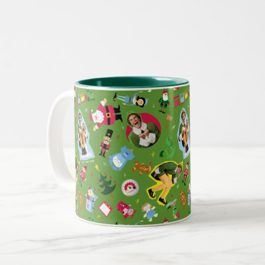 Buddy the Elf and Christmas Icons Pattern Zweifarbige Tasse (Vorderseite Links)
