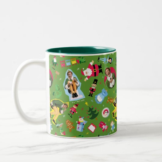 Buddy the Elf and Christmas Icons Pattern Zweifarbige Tasse (Links)