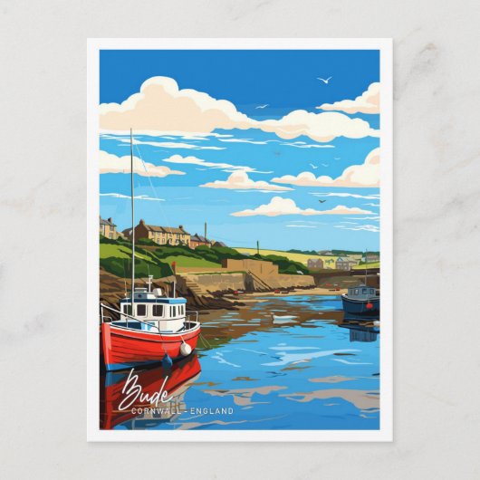 Bude Cornwall England Artwork Travel Illustration Postkarte (Vorderseite)