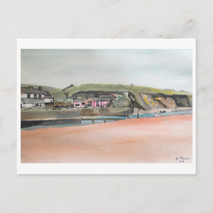 Bude Cornwall Landschaft – Aquarell-Küstenkunst Postkarte
