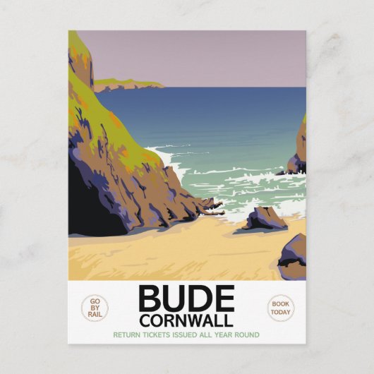 Bude Cornwall Seaside Reiseplakat Postkarte (Vorderseite)