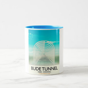 Bude Tunnel, Cornwall Parody Travel Poster Zweifarbige Tasse
