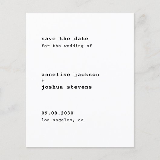 Budge einfache Typografie Hochzeit speichern Sie d Flyer (Vorne)