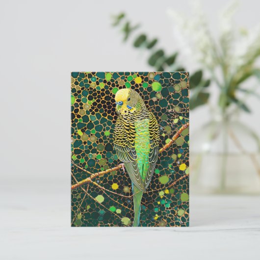 Budgerigar im aborigines Dot Art Stil Postkarte (Stehend Vorderseite)