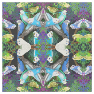 Budgerigar-Papageien im Farn-Gewebe Stoff