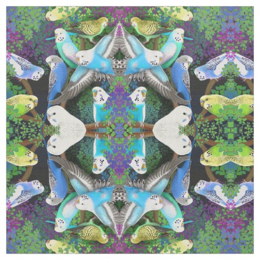 Budgerigar-Papageien im Farn-Gewebe Stoff (Muster)