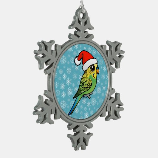 Budgerigar Weihnachtsmann Schneeflocken Zinn-Ornament (Links)