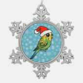Budgerigar Weihnachtsmann Schneeflocken Zinn-Ornament (Vorderseite)