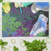 Budgerigars im Farn-Geschirrtuch Geschirrtuch (Gefaltet)