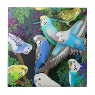 Budgerigars in der Farn-Fliese Fliese
