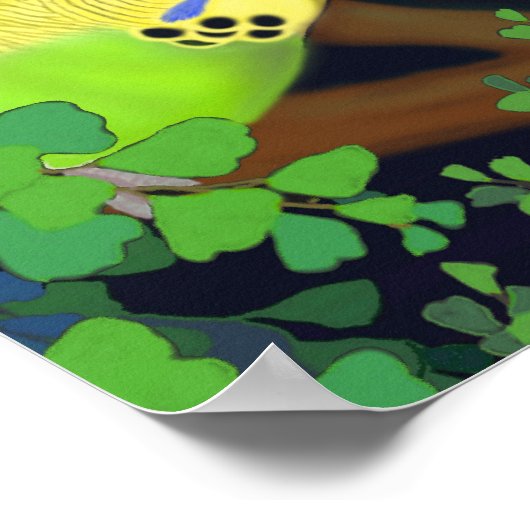 Budgerigars in Ferns Poster (Ecke)
