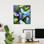 Budgerigars in Ferns Poster (Heimbüro)
