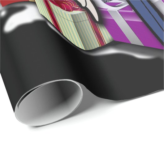 Budgerigars mit Weihnachtsgeschenk und Geschenkpapier (Rolleneckpunkt)