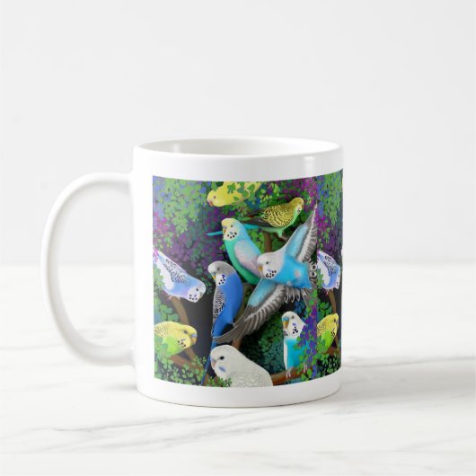 Budgerigars und Farn-Tasse Kaffeetasse (Links)