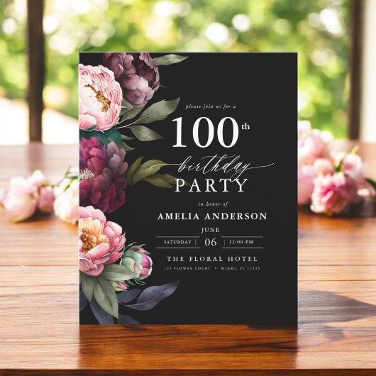 Budget 100. Geburtstag Moody Floral Einladung Flyer