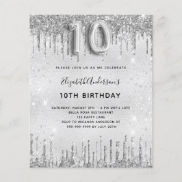 Budget 10. Geburtstag Silber Glitzer Einladung