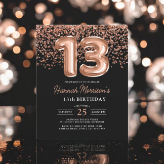 Budget 13. Geburtstag Rose Gold Black Einladung