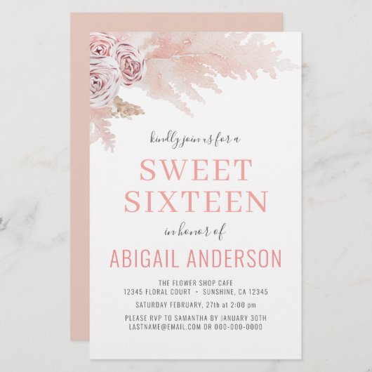 Budget 16 . Geburtstag Boho Chic Einladung zum Geb (Vorne/Hinten)