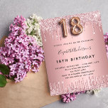 Budget 18th Birthday pink dusty rose glitter pink<br><div class="desc">Eine moderne, stilvolle und glamouröse Einladung für die 18. Geburtstagsfeier eines Mädchens. Eine staubige Rose, rosa metallischer Hintergrund mit Imitaten Glitzer Tropfen, Farbe Tropfen Aussehen. Der Name ist mit einem modernen, dunkelgrauen Handschrift geschrieben. Personalisieren Sie Ihre Party-Daten und fügen Sie sie hinzu. Nummer 18 wird mit einem Schriftart im Ballonstil...</div>