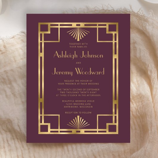 Budget 1920er Vintager Deko Burgundy GoldWedding