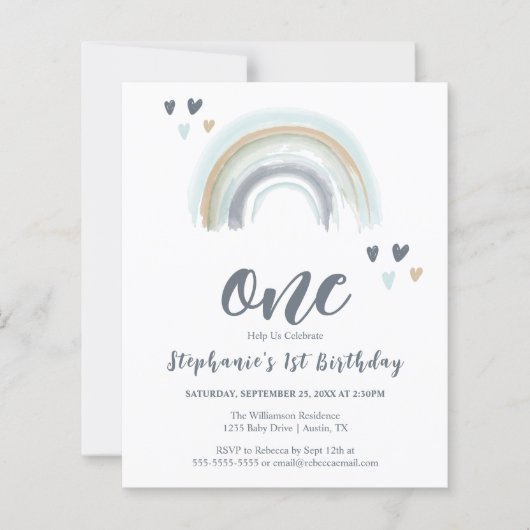 Budget 1 Birthday Blue Boho Rainbow (Vorderseite)