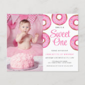 Budget 1. Geburtstag Foto Donut Pink Einladung (Vorderseite)
