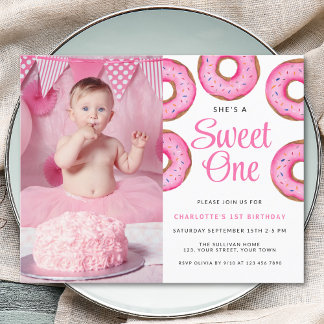 Budget 1. Geburtstag Foto Donut Pink Einladung