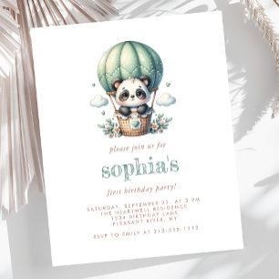 Budget 1 Geburtstag Grünen Panda Ballon Einladung