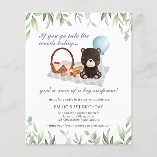 Budget 1 Geburtstag Teddy Bear Picnic Blue (Vorderseite)