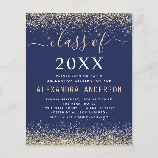 Budget 2023 Abschluss Gold Navy Blue Einladung Flyer (Vorne)