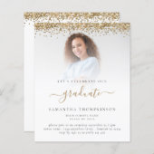 Budget 2023 Grad Foto Gold Glitzer Einladung (Vorne/Hinten)