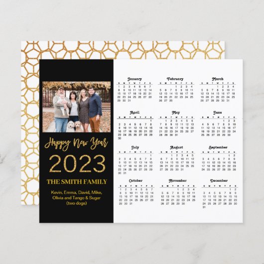 Budget 2023 Moderne Gold Script Foto Calendar Card (Vorne/Hinten)