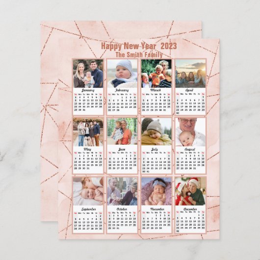 Budget 2023 Rose Gold Moderne Foto Kalender Karte (Vorne/Hinten)
