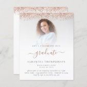 Budget 2024 Grad Foto Rose Gold Glitzer Einladung (Vorne/Hinten)