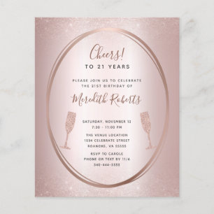 Budget 21. Geburtstag Rose Gold Champagner Einladu